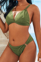 Green Fashion Sexy Solid Backless Spaghetti Strap Plus Size Swimwear  (With Paddings)