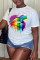 White Fashion Casual Lips Printed Basic O Neck T-Shirts