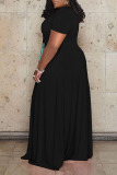 Black Casual Print Patchwork V Neck Straight Plus Size Dresses