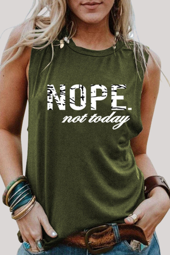 Army Green Fashion Casual Letter Print Basic O Neck Tops