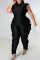 Black Casual Solid Patchwork Stringy Selvedge O Neck Plus Size Jumpsuits