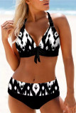 Red Fashion Sexy Print Bandage Patchwork Backless Swimwears (With Paddings)