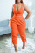 Tangerine Red Casual Solid Patchwork Spaghetti Strap Plus Size Two Pieces