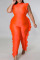 Tangerine Red Casual Solid Patchwork Stringy Selvedge O Neck Plus Size Jumpsuits