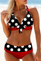 Red Fashion Sexy Print Bandage Split Joint Backless Swimwears (With Paddings)