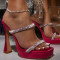 Rose Red Fashion Hollowed Out Split Joint Rhinestone Fish Mouth Out Door Shoes