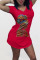 Red Casual Print Split Joint V Neck Straight Dresses
