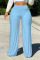 Blue Casual Solid Split Joint High Waist Straight Solid Color Bottoms