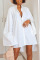 White Casual Solid Split Joint Buckle Slit Asymmetrical Mandarin Collar Shirt Dress Dresses