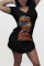 Black Casual Print Split Joint V Neck Straight Dresses