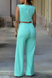 Pink Casual Solid Patchwork With Belt V Neck Straight Jumpsuits (Contain The Belt)