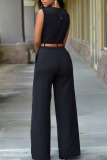 Black Casual Solid Patchwork With Belt V Neck Straight Jumpsuits (Contain The Belt)