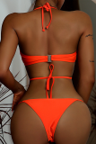 Orange Sexy Vacation Solid Patchwork Chains Swimwears