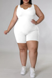 White Plus Size Fashion Solid Patchwork Spaghetti Strap Plus Size Jumpsuits