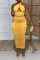 Yellow Sexy Solid Fold Halter Sleeveless Two Pieces