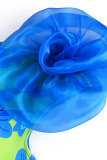 Blue Elegant Print Patchwork Appliques Oblique Collar Straight Dresses