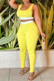 Yellow Sexy Solid Hollowed Out Patchwork U Neck Sleeveless Two Pieces