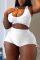 White Casual Sportswear Solid Split Joint U Neck Plus Size Two Pieces