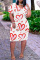 White Pink Fashion Casual Plus Size Print Patchwork V Neck Short Sleeve Dress