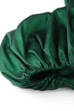Green Elegant Solid Patchwork Fold Asymmetrical Oblique Collar One Step Skirt Dresses