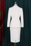White Fashion Casual Solid Slit Turndown Collar Long Sleeve Two Pieces