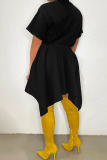 Black Casual Solid Bandage Patchwork Asymmetrical High Waist Type A Solid Color Bottoms
