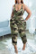 Green Casual Print Camouflage Print Patchwork V Neck Plus Size Two Pieces
