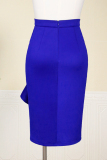 Blue Fashion Casual Solid Patchwork Regular High Waist Skirt