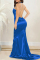 Blue Fashion Sexy Solid Backless O Neck Evening Dress