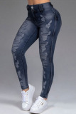 Grey Casual Street Solid Ripped Patchwork High Waist Denim Jeans