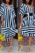 Black And White Casual Striped Print Split Joint Asymmetrical Turndown Collar Dresses(Without Belt)