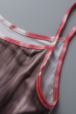 Red-brown Sexy Casual Print Tie Dye Tassel Spaghetti Strap Long Dress