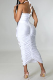 Black Sexy Solid Bandage Hollowed Out Patchwork Halter One Step Skirt Dresses
