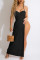 Black Fashion Sexy Solid Patchwork Backless Spaghetti Strap Sleeveless Two Pieces