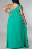 Green Casual Solid Bandage Patchwork Oblique Collar Straight Plus Size Dresses