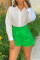Green Fashion Casual Solid Patchwork Regular High Waist Shorts