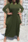 Yellow Fashion Casual Solid Split Joint Basic O Neck Long Sleeve Plus Size Dresses