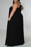 Black Casual Solid Bandage Patchwork Oblique Collar Straight Plus Size Dresses