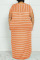 Orange Fashion Casual Plus Size Striped Print Basic O Neck Short Sleeve Dress