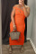 Tangerine Red Casual Solid Split Joint Asymmetrical Collar One Step Skirt Dresses