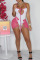 Pink Sexy Solid Bandage Hollowed Out Patchwork Asymmetrical Spaghetti Strap Two Pieces