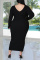 Red Fashion Casual Solid Basic V Neck Long Sleeve Plus Size Dresses