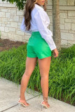 Green Fashion Casual Solid Patchwork Regular High Waist Shorts