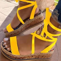 Yellow Fashion Casual Bandage Patchwork Round Comfortable Wedges Shoes