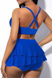 Blue Sexy Solid Patchwork Swimwears Three Pieces