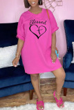 Pink Casual Print Patchwork O Neck T-shirt Dress Dresses