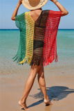 Rainbow Color Rainbow Multicolor Sexy Tassel Fishnet See through Swimwears Cover Up