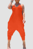 Orange Casual Solid Patchwork O Neck Jumpsuits