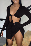 Red Fashion Sexy Solid Bandage Slit V Neck Long Sleeve Two Pieces