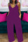 Burgundy Casual Solid Patchwork Spaghetti Strap Loose Jumpsuits